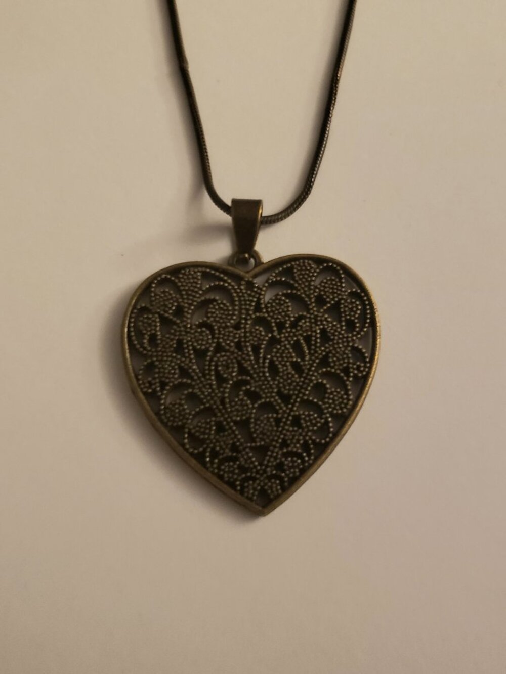 Filigree Openwork Heart Necklace Adjustable Antiqued Bronze Finish Pendant